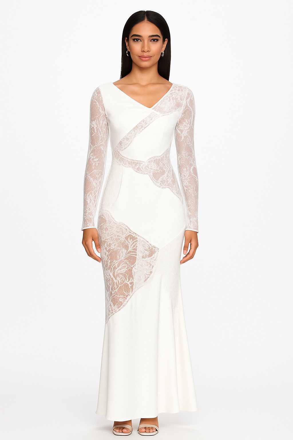 Elegant white lace midi dress